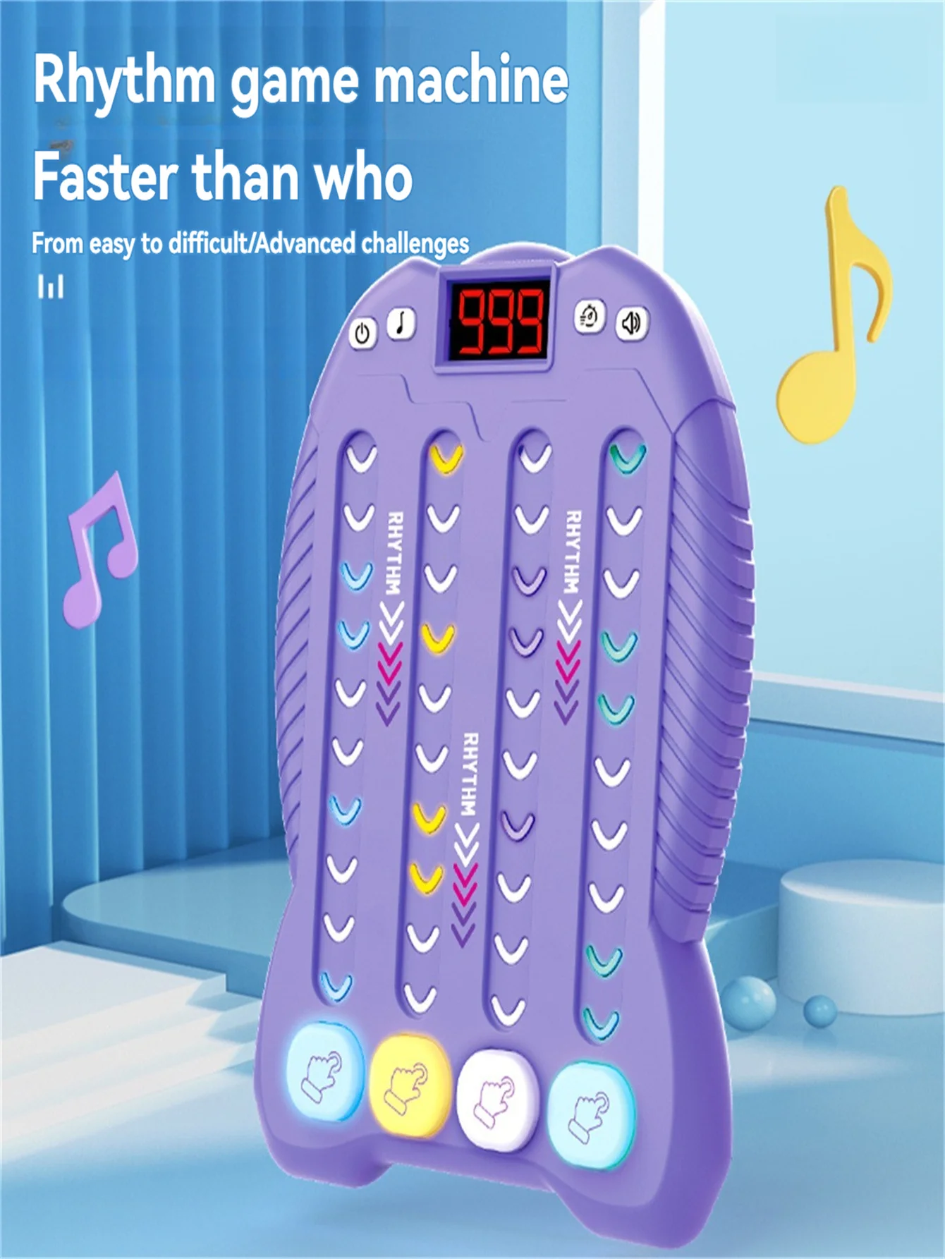 Children's Rhythm Speed Push Game Console, Lighting Music Puzzle Game, Multiple Challenge Modes, Stress Relief, Palm GameConsole