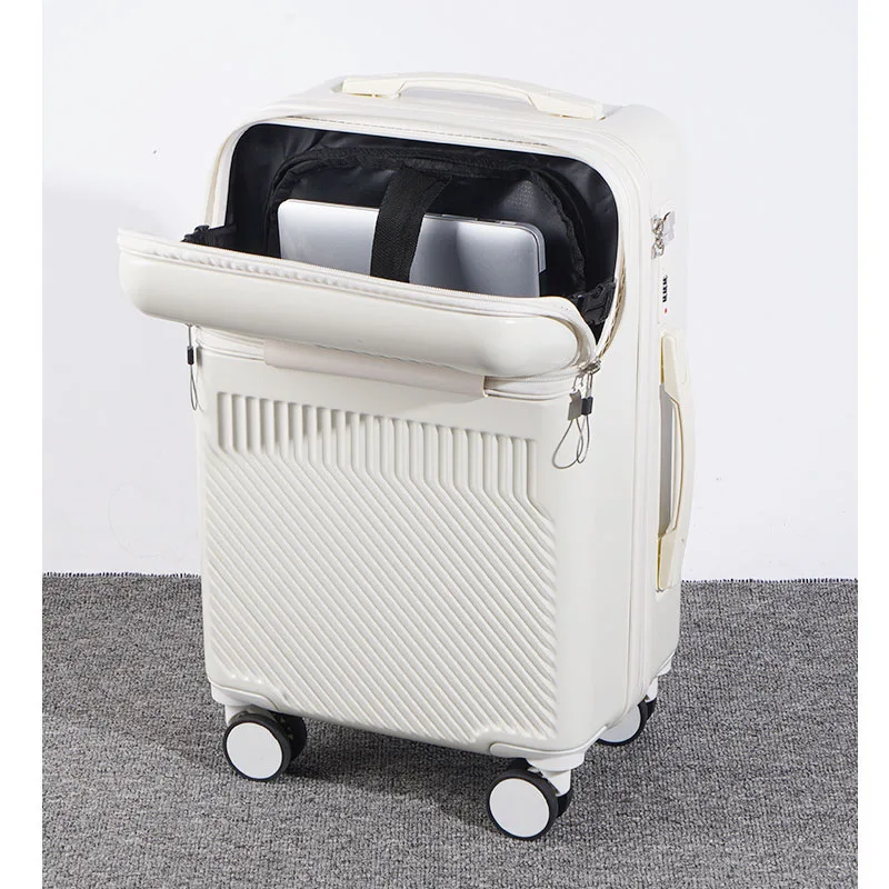 Multifunctional Front Opening Laptop Bag Suitcase on Wheels 20 Inch Carry-on Luggage Small Lightweight Trolley Case