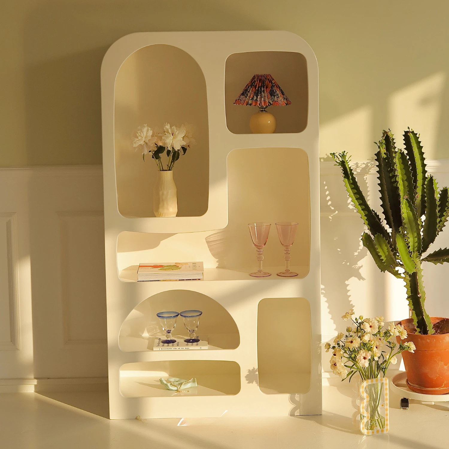 Living room shelves floor-to-ceiling white storage cabinets, bedroom lockers, modern and simple home