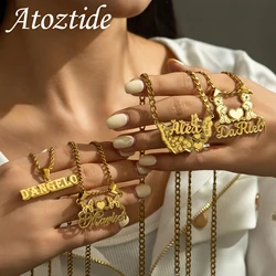 Atoztide Personalized Custom Engrave Name Necklace for Women Stainless Steel Butterfly Nameplate Choker Link Chain Jewelry Gifts