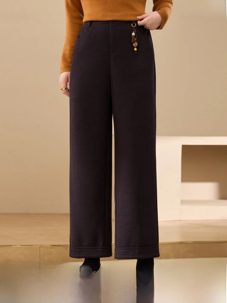 

Свободные брюки прямого кроя, удобные, больших размеров, женские, с декоративным элементом, новинка зимы, повседневные, для работы