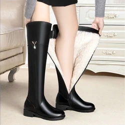 Shoes for Women 2023 Plush Warm Winter Women's Over The Knee Boots Simple Zipper Boots High Quality Pu Leather Thigh High Boot