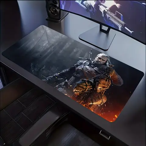 Gaming Mouse Pad - Large Non-Slip Desktop Mat Featuring a Battle Design of Geralt from The Witcher, Extended Keyboard