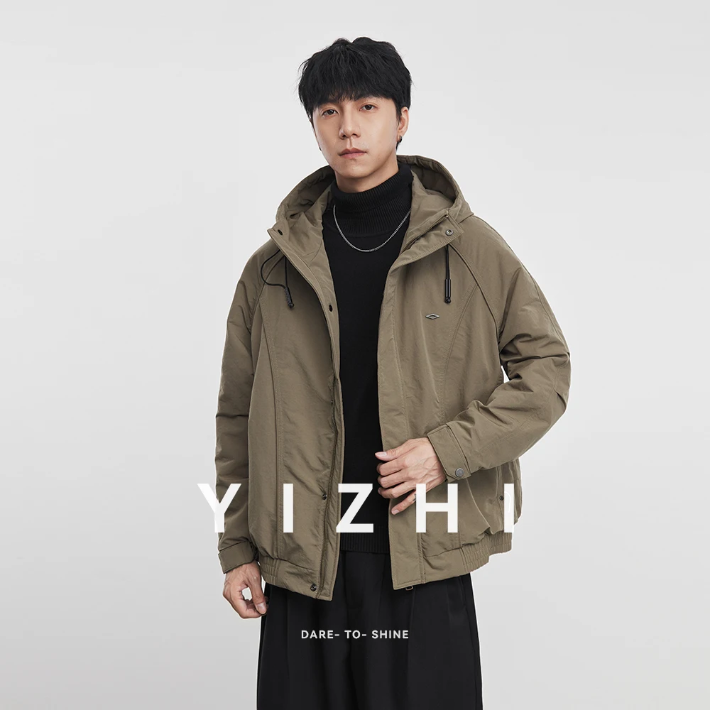 

2025 Новая мужская повседневная куртка с капюшоном на молнии цвета хаки, ветрозащитная и теплая верхняя одежда с длинными рукавами, модная осенне-зимняя повседневная одежда, топ