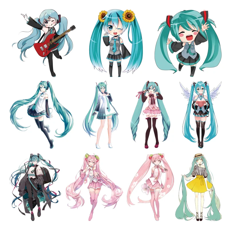 Kawaii Hatsune Miku Clothing stickers custom patches DIY children self-adhesive stripes appliques iron on transfer