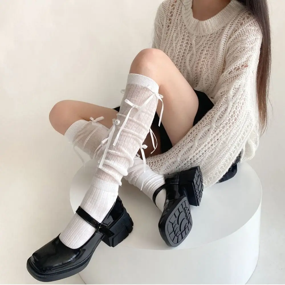 

JK Bow Socks Sweet Lolita Female Hosiery Middle Tube Socks Striped College Style Calf Socks