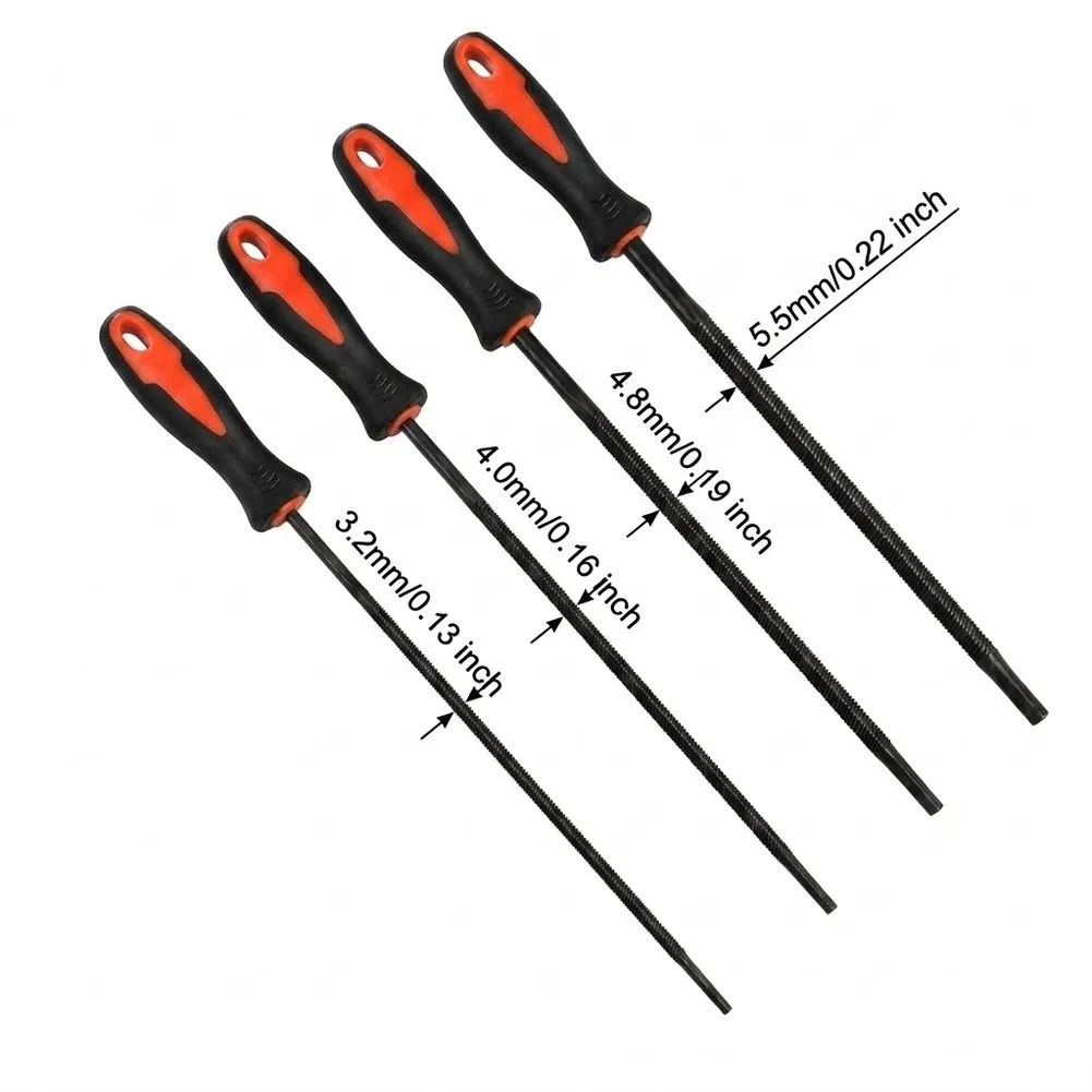4pcs Chainsaws Files Set 3.2mm/4.0mm/4.8mm/5.5mm Round Chain Saw Sharpener Tool With Non-Slip Handle For Chainsaws Sharpener Set