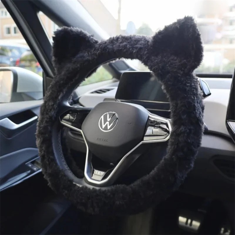 Cute solid colour Steering Wheel Handle Handlebar Sleeve Warm Cover Plush Non-slip Cartoon Universal Car Steering Wheel Cover