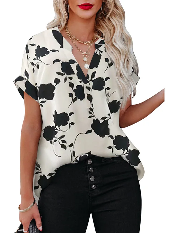 เสื้อผู้หญิงทรงหลวม คอวี แขนสั้น สไตล์ลำลอง สวมใส่สบาย แต่งลูกไม้ เหมาะสำหรับฤดูร้อน แฟชั่นคุณภาพพรีเมียม