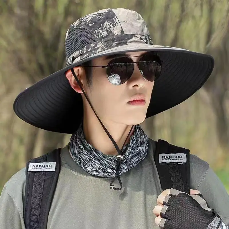 

New Men's Outdoor Sun Hat with 15cm Camouflage Wide Brim Fishing Hat, Sun Protection Hat, Hiking Sun Hat