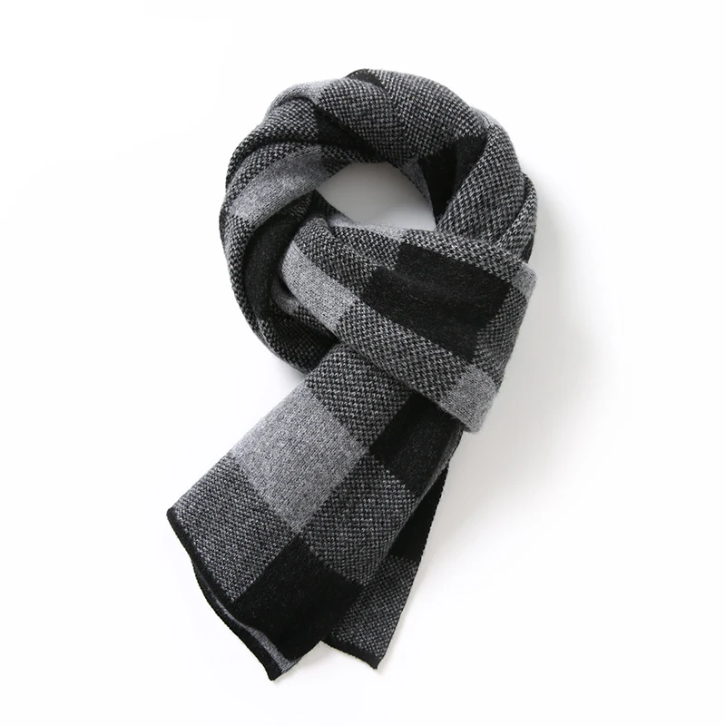 

DjzDsm 100% Merino Wool Scarf Men's Knitted Checkered Scarf Autumn Winter Thick Warm Scarf Fashionable Soft Top-notch Luxur