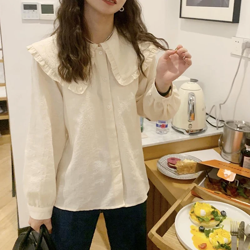 Ele Vintage Long Sve Loose irt Women's Chic Collarl Floral Patterned Autumn Spring Faion Korean Sle Blouse