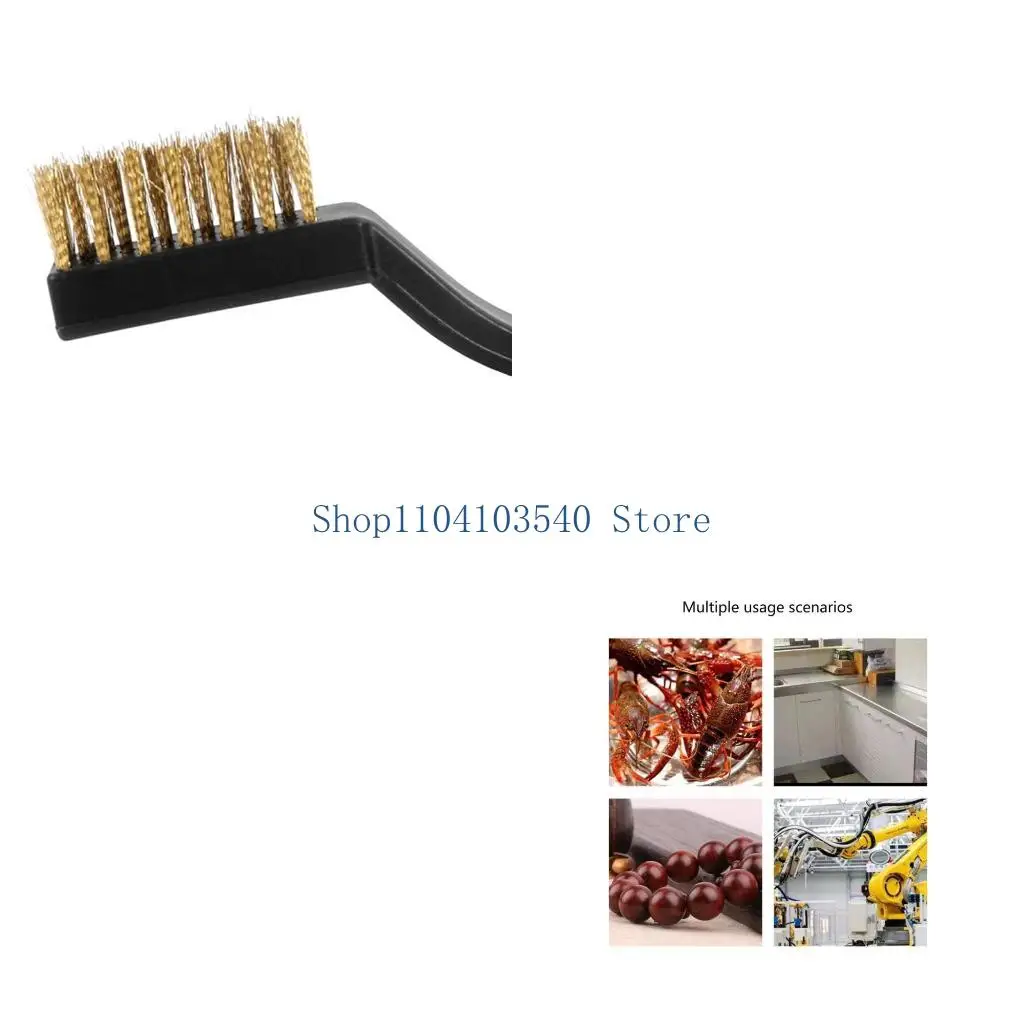 02DC Small Wire Brush Scratch Brush Stainless Steel Wire Brush Hard Bristle Brush  for Cleaning with Curved Handle Grip