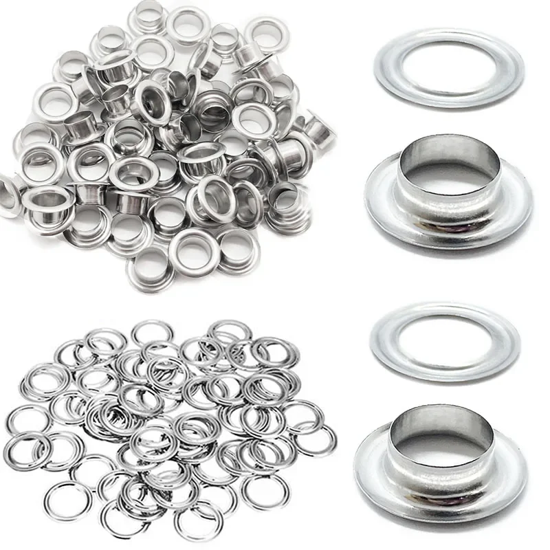 20~50 Set Stainless Steel Eyelets Grommets M4 M5 M6 M8 M10 M12 Silver with Washer Grommet,for Leather Craft Repair Shoes