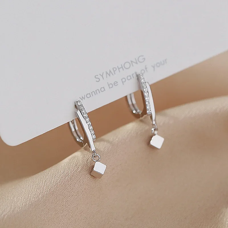 Real 925 Sterling Silver Crystal Geometric Bead Charm Clip Earrings For Women 2024 Wedding Party Jewelry Pendientes Accessories