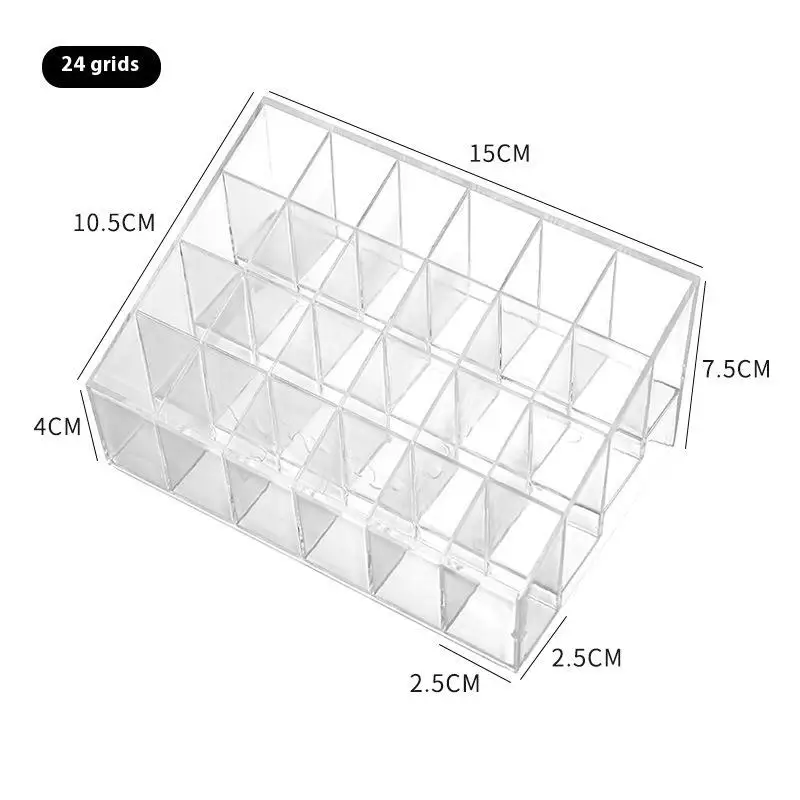 Organisateur de cosmétiques en acrylique transparent à 24 compartiments avec compartiments pour rouges à lèvres, porte-pinceaux et support de présentation pour le rangement du maquillage