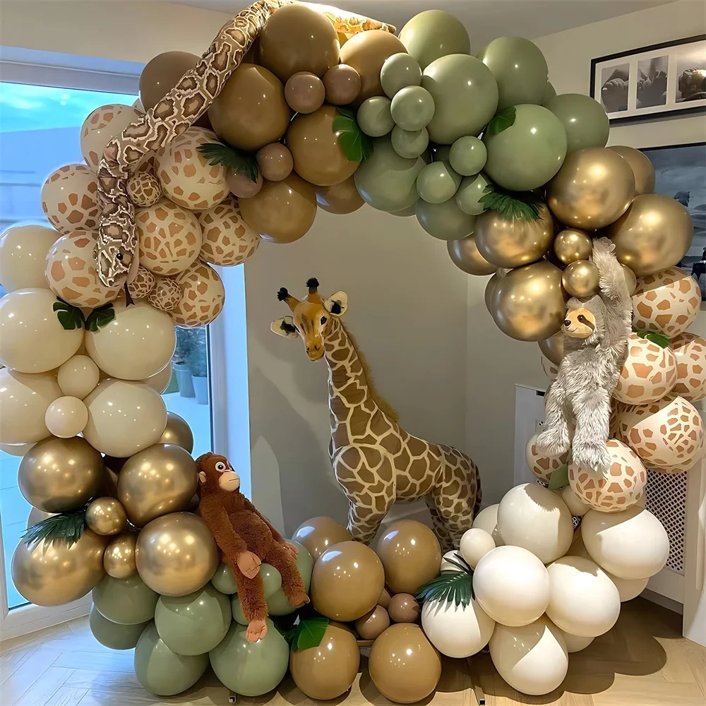 117Pcs Crazy Animal Theme Decorative Balloon Arch wreath Set, Giraffe Latex Balloon, Boys and Girls' Birthday Party Supplies