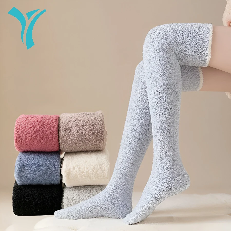 

1 Pair Pairs Women Knee High Fuzzy Socks Soft Long Thigh High Warm stockings Cozy Slipper Plush Socks