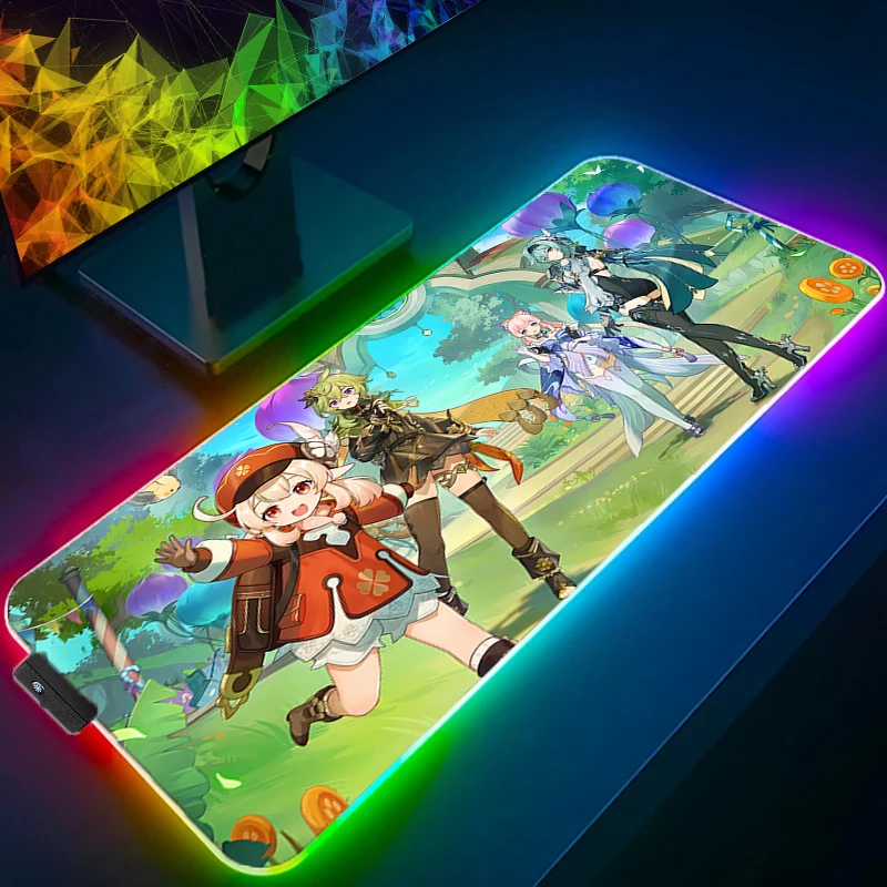RGB Mouse pad Computer Speed type carpet mat for e-sports players Laptop Keyboard LED Mousepad G-genshin Impact Klee Desk Mat