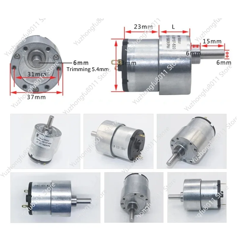 DC Gear Motor High Torque 37mm 6V/12V/24V All Metal Gear Box 7RPM-960RPM Gearmotor Eccentric Shaft Geared Motor JGB37-520 view 3