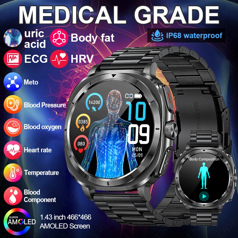 

LIGE Medical Grade Smart Watch Men Micro Physical Examination Blood Lipid Uric Acid Monitoring SOS ECG NFC Health Smartwatch Men