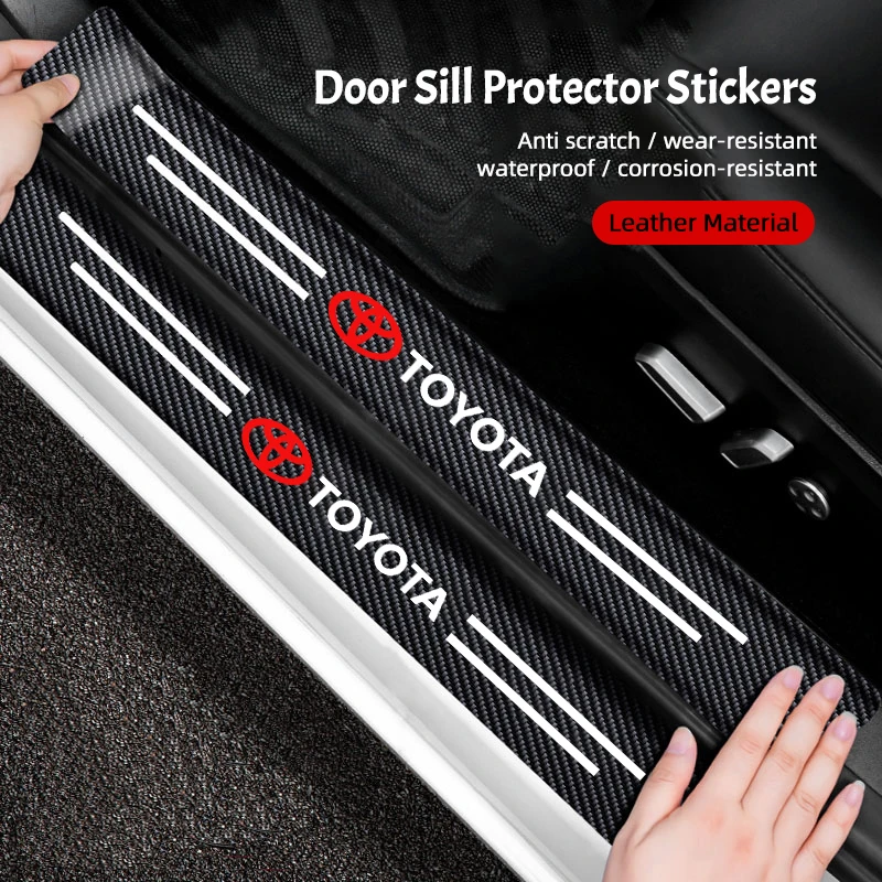 5Pcs Car Carbon Fiber Stickers Door Sill Anti Scratch Decals For Toyota 86 Mirai Supra Prado Alphard Vellfire Crown Sequoia Venz