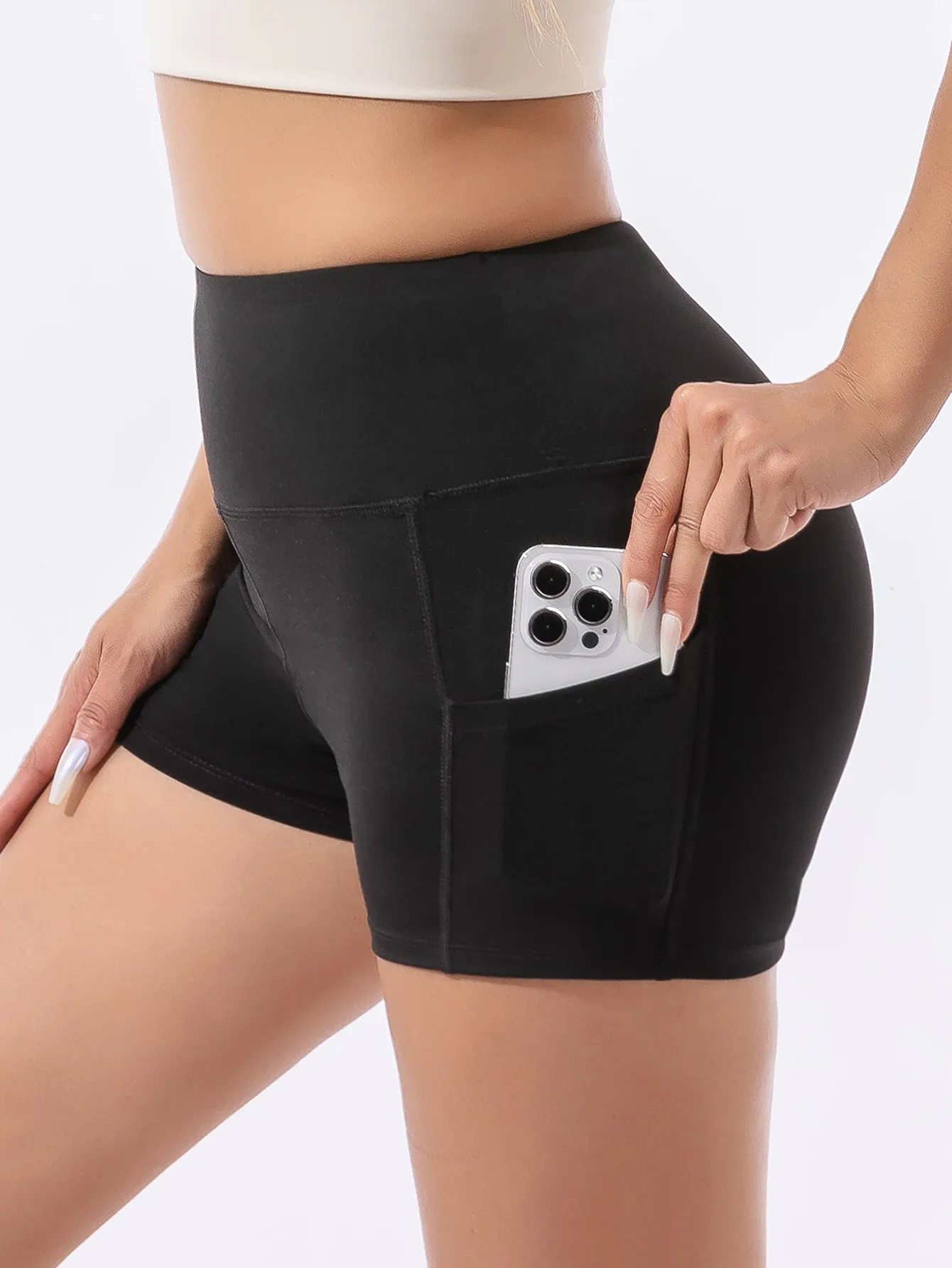 شورت قصير كاجوال مرن للغاية مع جيوب، شورت فتاة ساخن بسيط عالي الخصر لأوائل الخريف #1