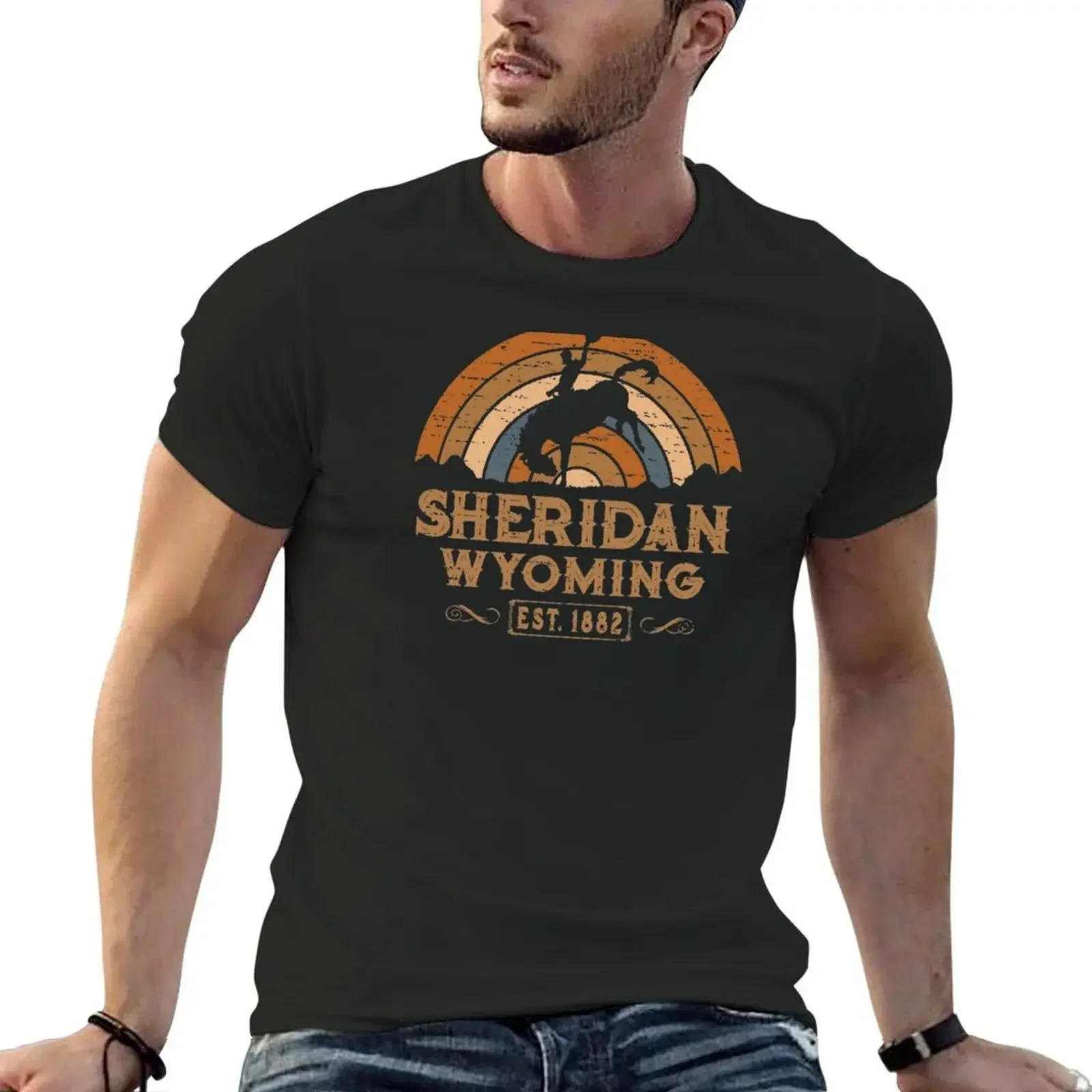 

Sheridan Wyoming Retro Wild West Cowboy T-Shirt vintage clothes blue archive anime clothes mens t shirts top quality