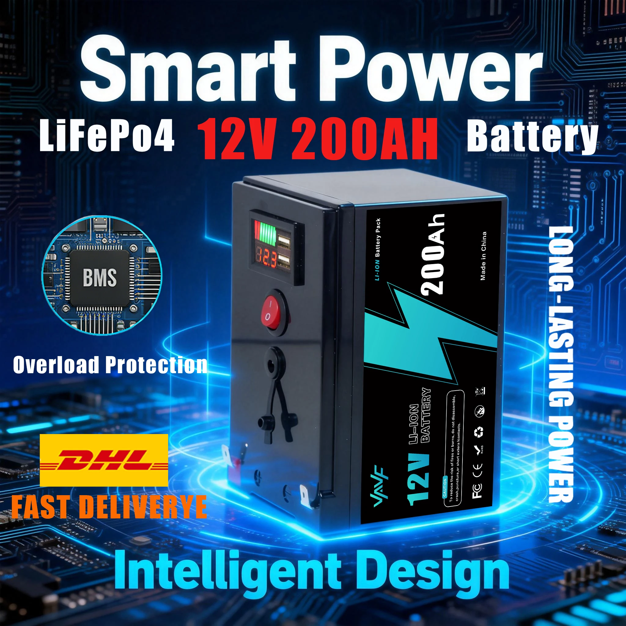 

Высокая емкость LiFePO4 12В 200000мАч Аккумулятор со встроенным разрешением BMS для солнечных панелей, будинков на колесах, яхт и резервного питания