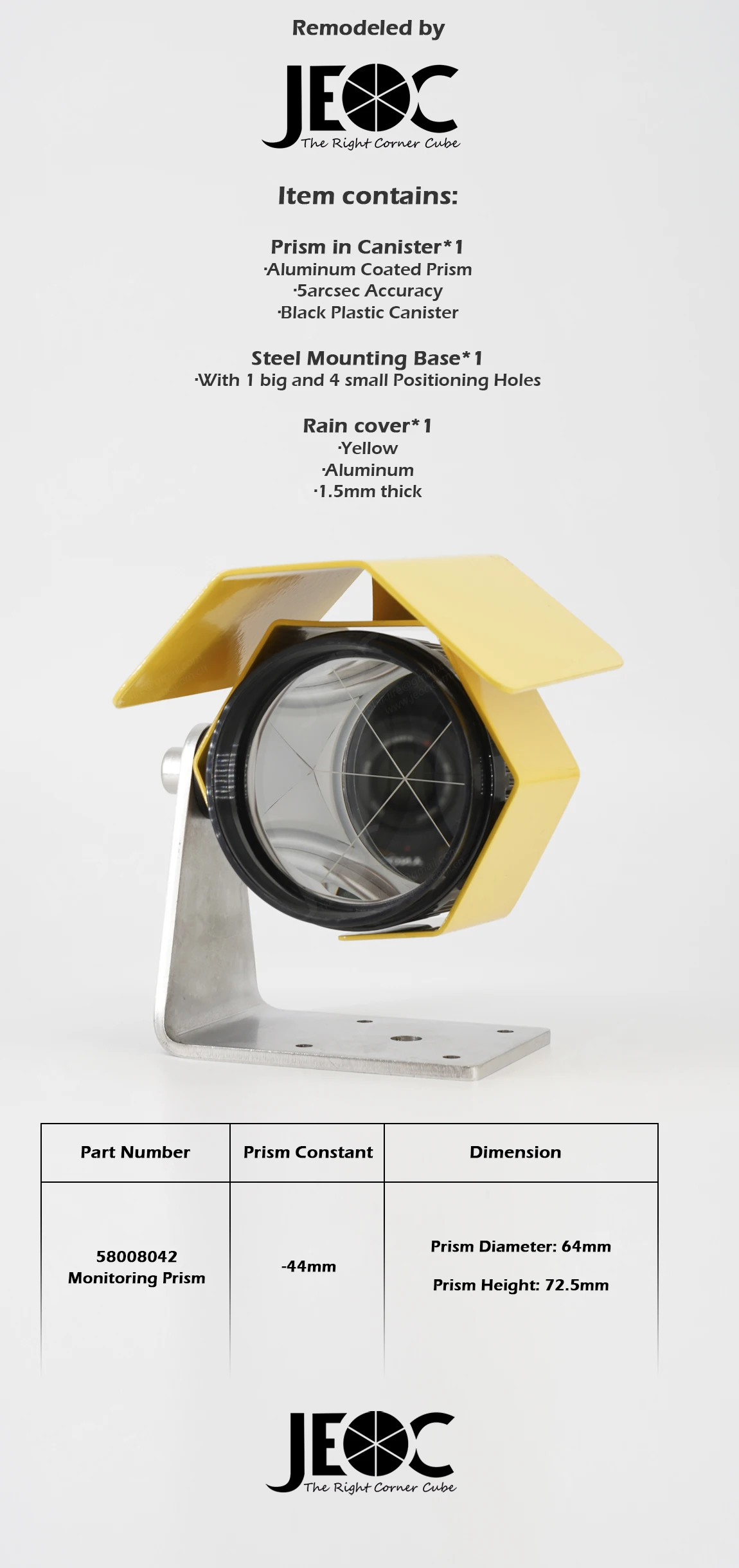 JEOC 58008042 Geländes chuh, Überwachungs prisma in voller Größe und magnetische Eisenbahn halterung für Trimble Total station – Detail 1