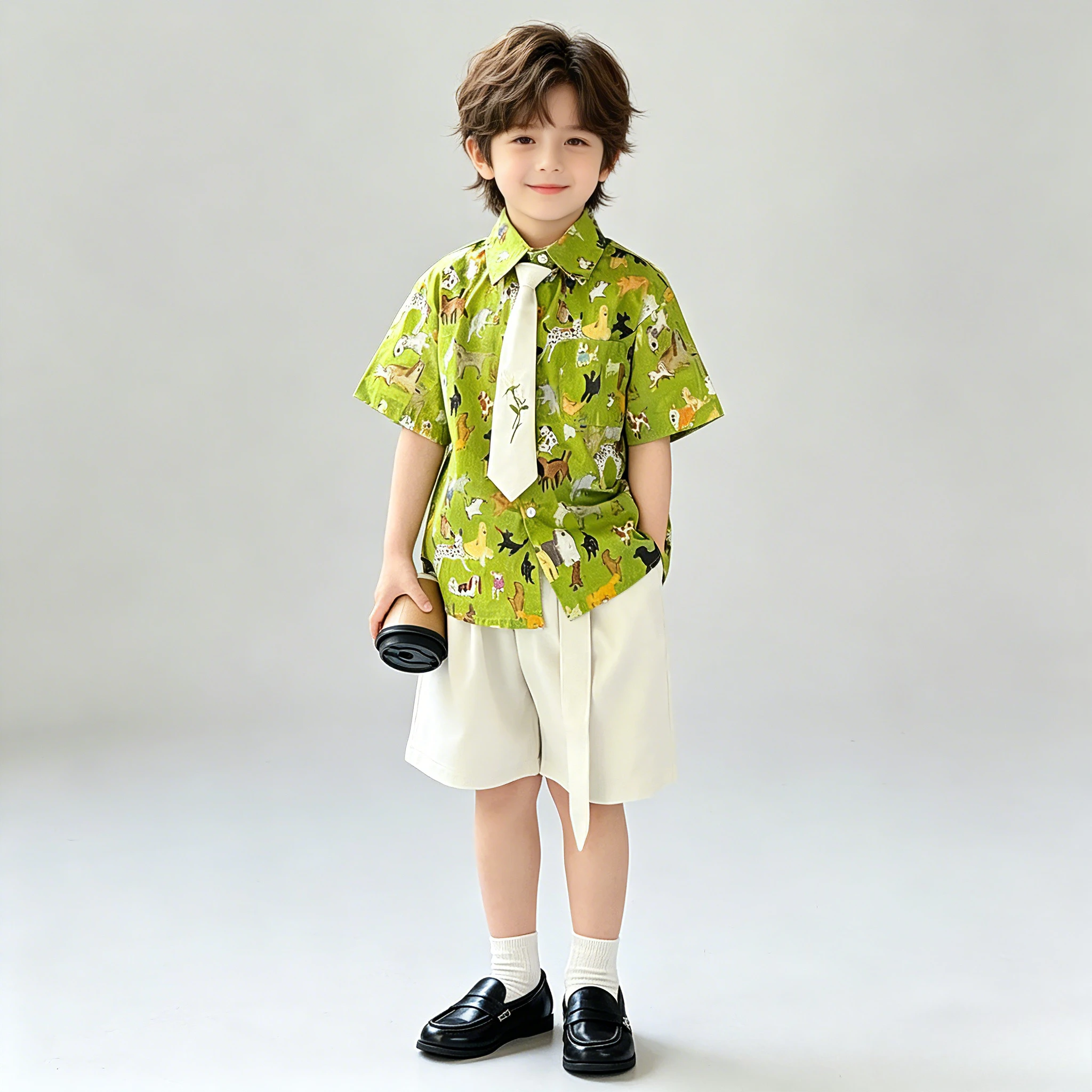 

Boys Summer Outfit Kids Animal Print Shirt Shorts Set Toddler Boy Cartoon Short Sleeve Shirt Children Vacation Beach Party Wear