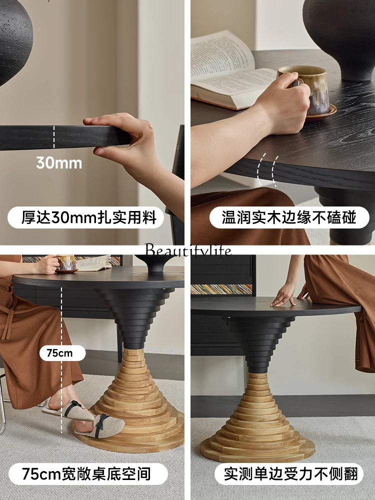 Light sandalwood small apartment living room household ash wood retro round table eating table and chairs
