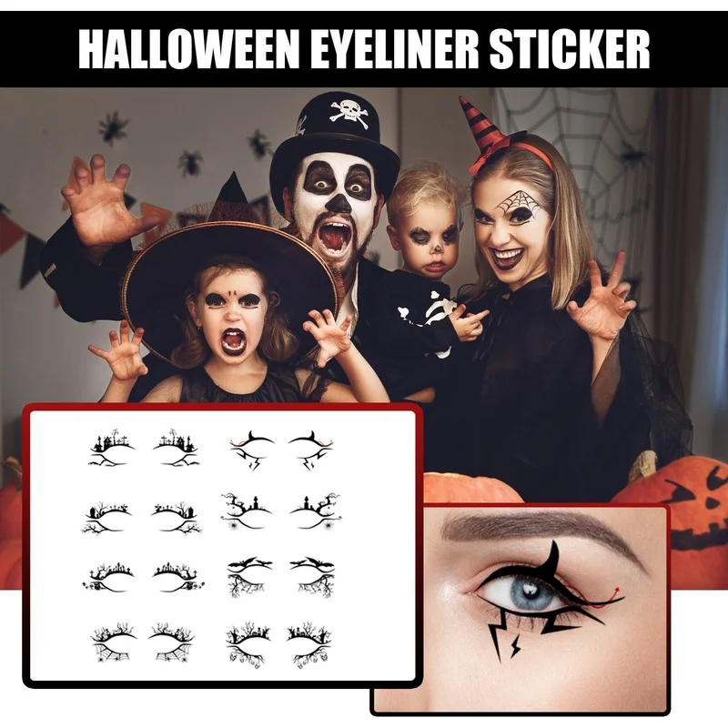 4/8pair Eye Tattoo Stickers Halloween Eyeliner Face Laces Makeup Sticker Spider Cobweb Bat Festival Makeup Pattern Decorations