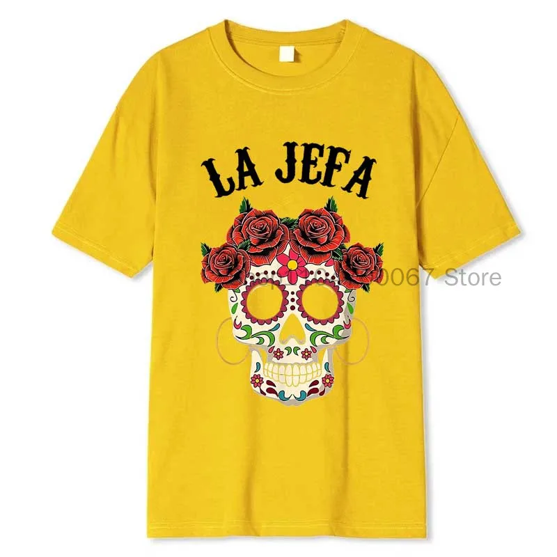 La Jefa Sugar Skull Apparel Men T Shirts Hip Hop T Shirt Casual Fashion Versatile Loose-Fit Summer Top