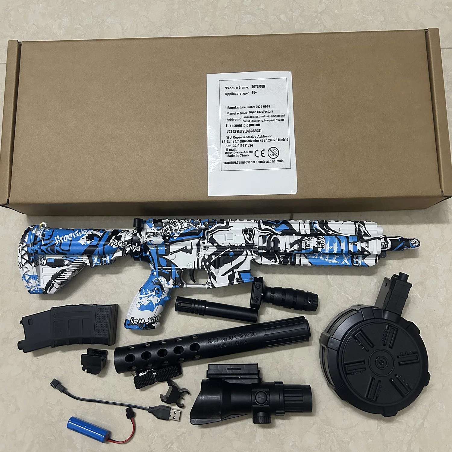 New Skin Toy Gun Can Launch Gel Bomb Electric Manual All-In-One with Flashlight Infrared with 3.7V Battery USB Charging Boy Birthday Gift