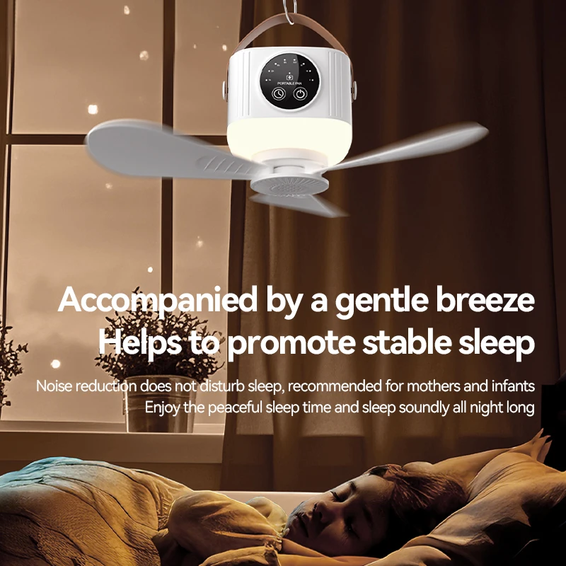 USB-Deckenventilator für Wohnheim/Camping mit 8-Stunden-Timer, Nachtlicht und 4 Stärkestufen, Tragbarer Ventilator – Detail 7