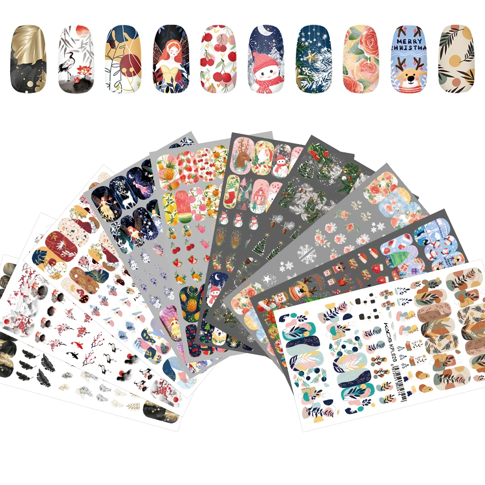 1 foglio Nail Art Stickers decorazione smalto per unghie stampa sulle punte delle unghie decalcomanie natalizie Sliders Wrap Manicure forniture fai da te