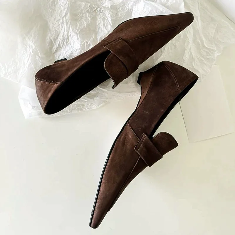 Zapatos de tacón con punta estrecha, zapatos elegantes para mujer, zapatos de cuero de estilo británico poco profundos a la moda para otoño, zapatos de oficina para mujer