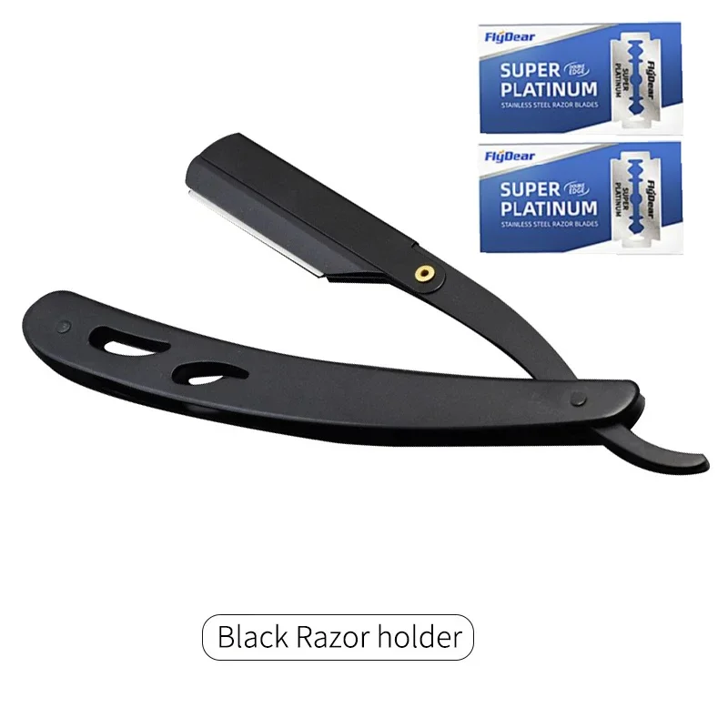 Men Shaving Barber Razor Black Classic Folding Shaving Knife Armpit Hair Pubic Hair Shaver Stainless Steel Straight Razor Holder