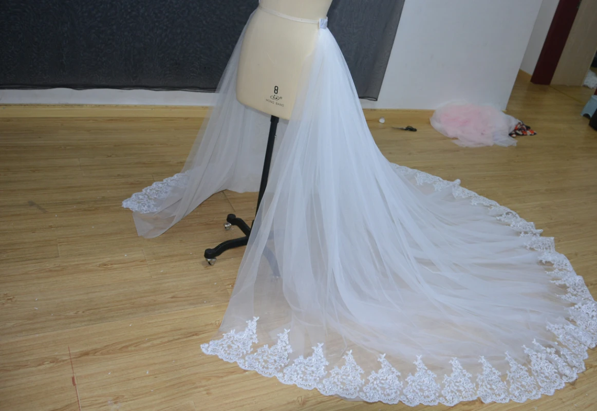 Branco Destacável 4 Camadas Tule Overskirt, Sobreposição De Noiva, Saia De Casamento, Longo Tule Sobre, Saia Maxi Party, Trem Personalizado