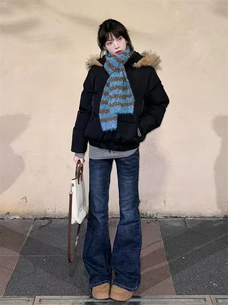 

Low Waist Flared Jeans Women's Autumn Winter Slimming Long Floor Length Taller Women's American High Street Vibe Style