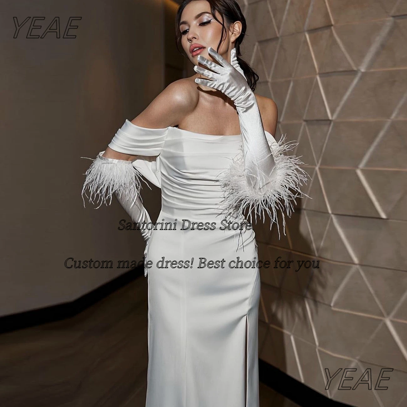 Santorini Customized Off Shoulder Prom Dresses High Side Slit Wedding Party Brides Wear Sexy Back Vestidos Des Evening Gowns