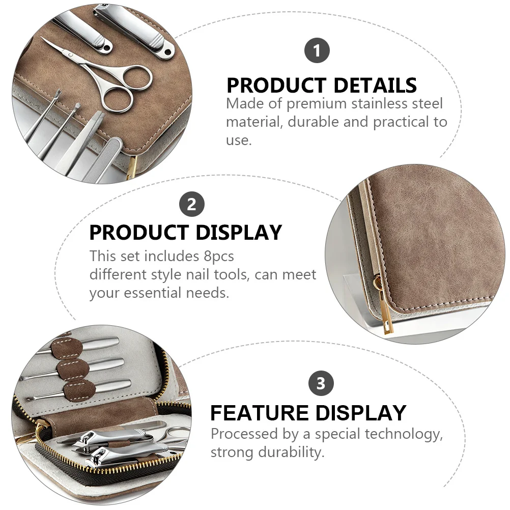 مجموعة واحدة متينة من مقصات الأظافر المصنوعة من الفولاذ المقاوم للصدأ، أدوات مانيكير احترافية للاستخدام المنزلي والصالون، حقيبة PU رائعة #5