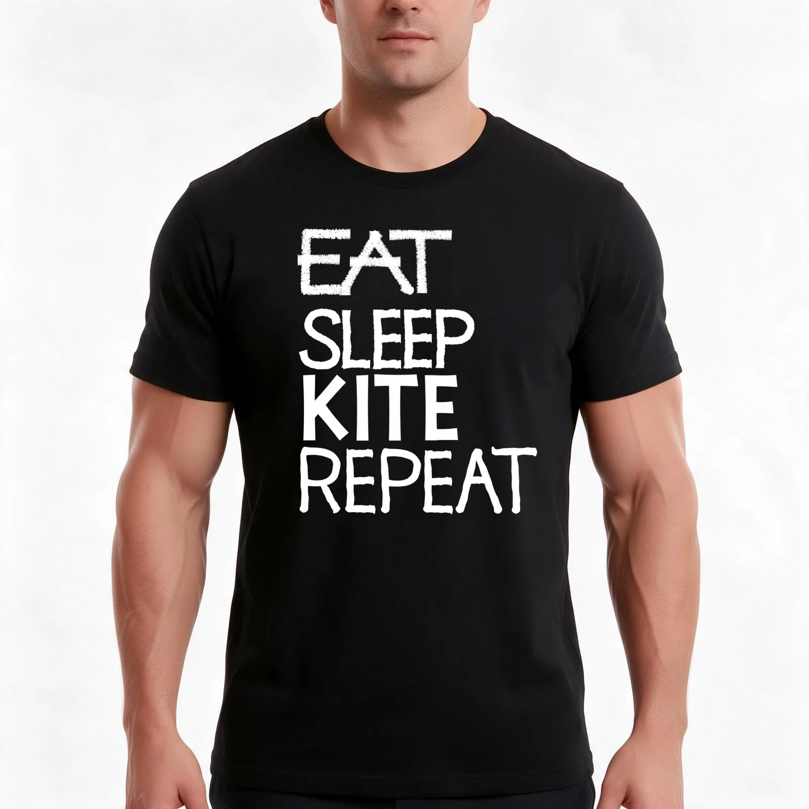 Eat sleep kite repeat T-Shirt, Summer Casual Cotton Tee, Oversized Streetwear Tops, Vintage Graphic Print, Unisex Men Women