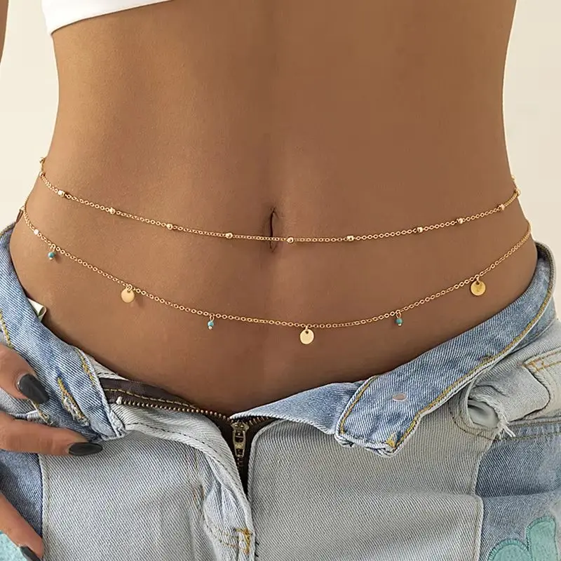 Spring Summer New Boho Minimalism Multilayer Waist Beads Women Fashion Geometric Sequins Belly Chain Sexy Body Chain Jewelry