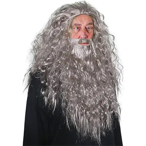 Brown Fluffy Small Roll Synthetic Wig Adult Wizard Cosplay Synthetic Wig with Beard Anime Party Festival Accessory