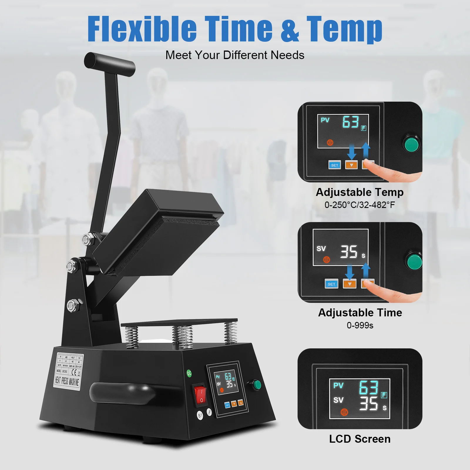 

LCD Heat Press Machine, Small Size, 0-250°C Temperature Control, Digital Display, Screen Type Hot Press, for DIY Craft, T-Shirts