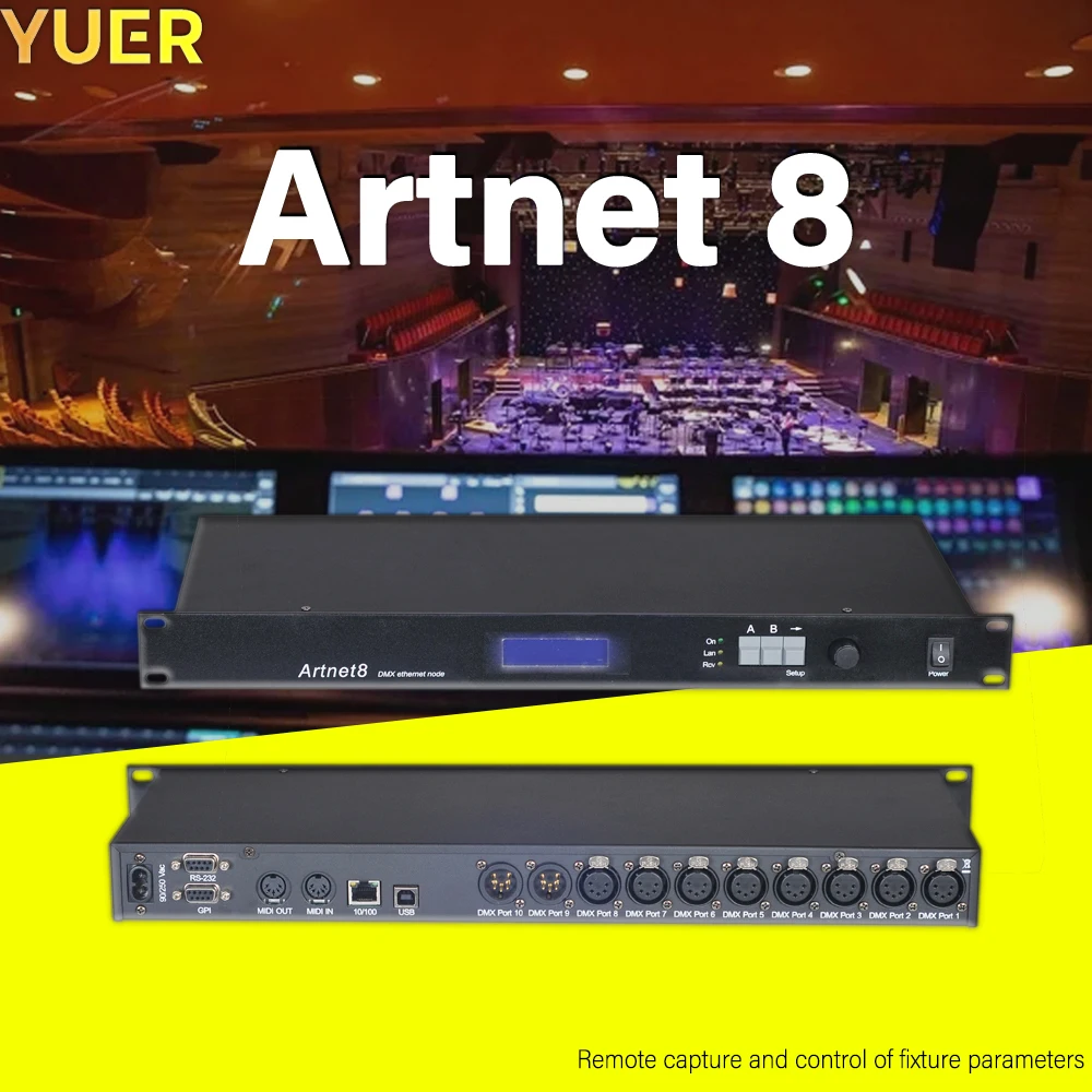 Convertitore Dmx Artnet e amplificatore DMX con uscita Controller di illuminazione Artnet a 8 porte RDM 8x512 4096 canali per DJ Disco Party