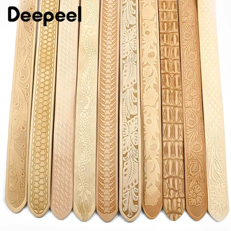 Deepeel Mens Belts 3.8cm Wide Embossed Genuine Leather Belt Man First Layer Cowhide Luxury Brands Waistband DIY Handmade Crafts