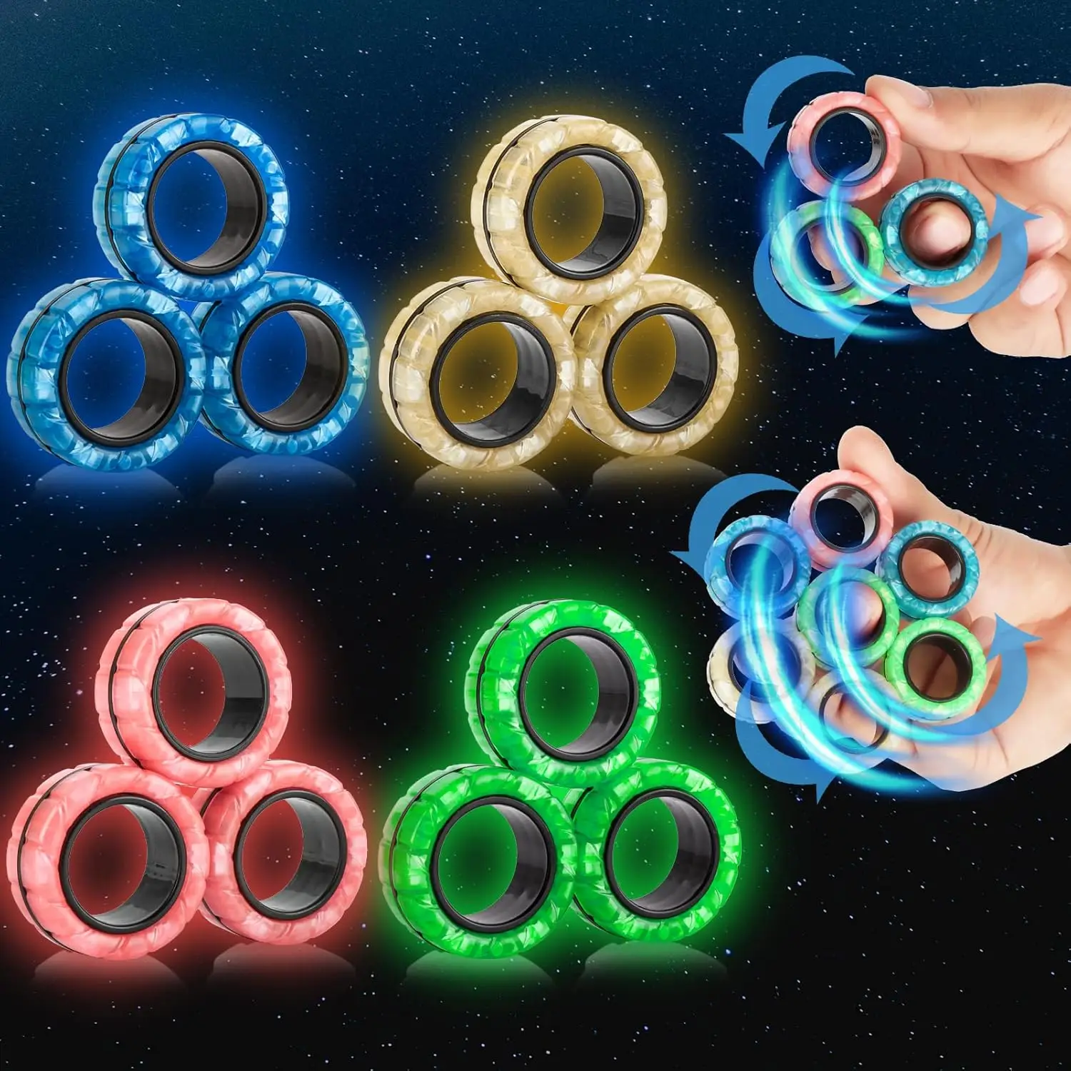 12 sztuk świecące w ciemności pierścień magnetyczny Fidget Spinner zabawki palce magnes ADHD Stress Relief dla dorosłych dzieci lęk